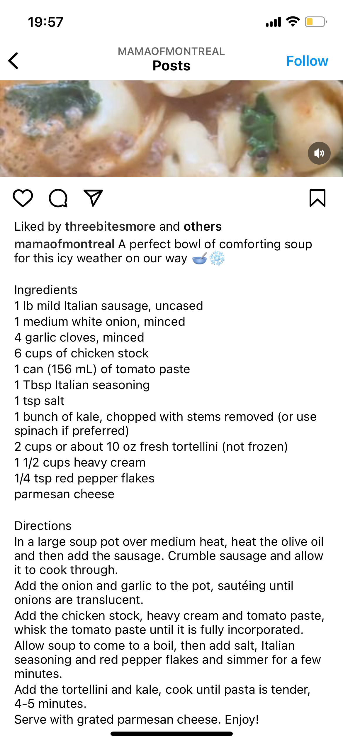 Sopa de Linguiça e Tortellini